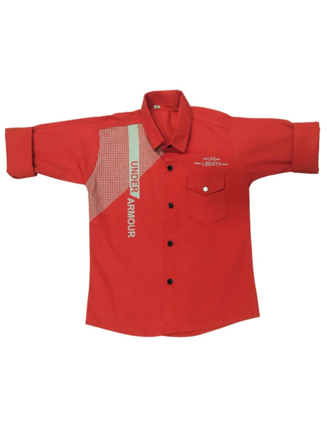 

BAESD Boys Comfort Spread Collar Full Sleeves Chest Pocket Cotton Shirt, Red