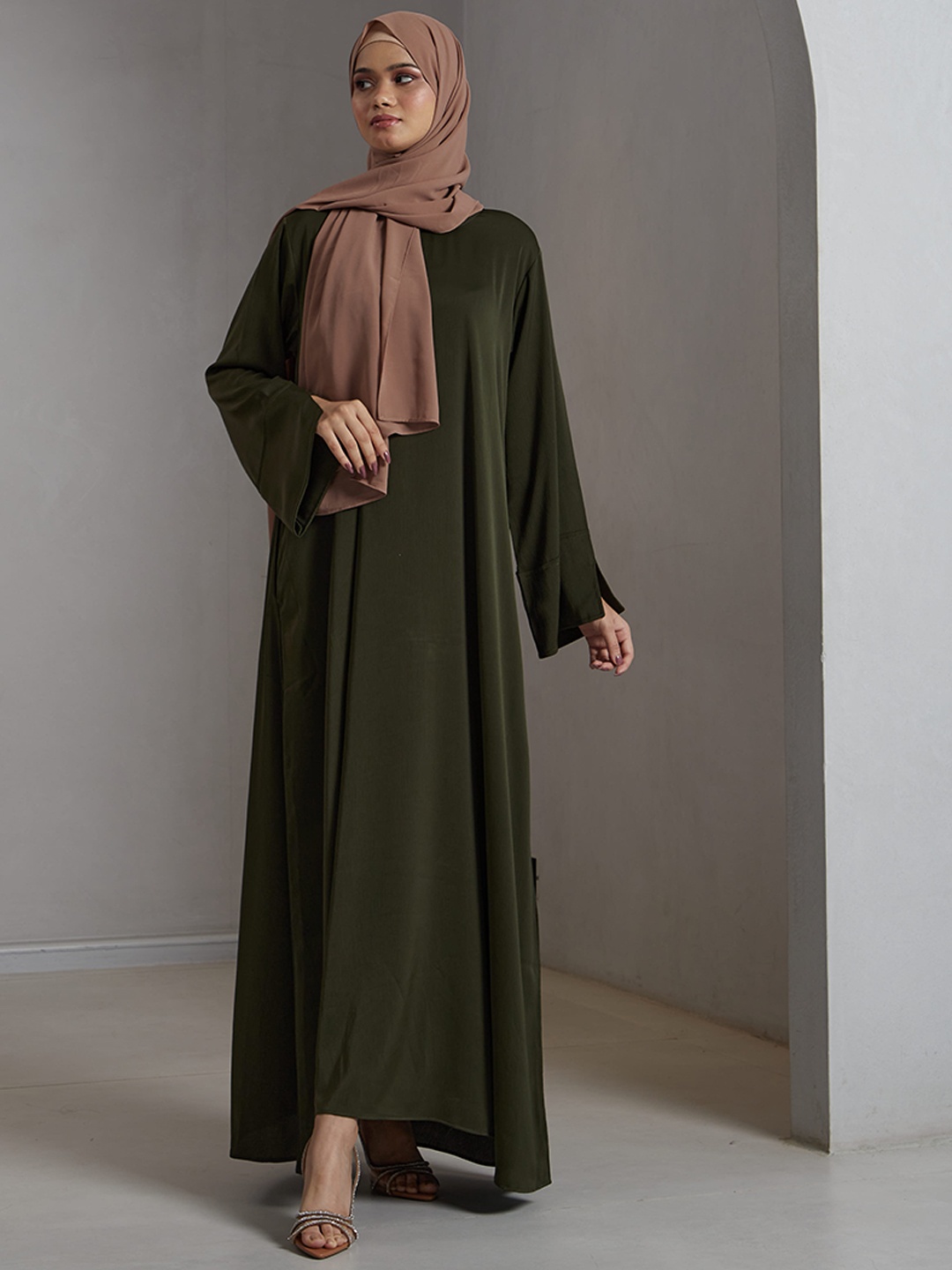 

Modest Essentials Long Sleeved Silk Abaya Burqas, Olive