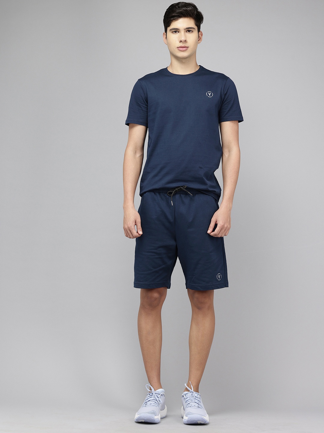 

Van Heusen Solid T-Shirt with Shorts Pure Cotton Co-Ords, Navy blue