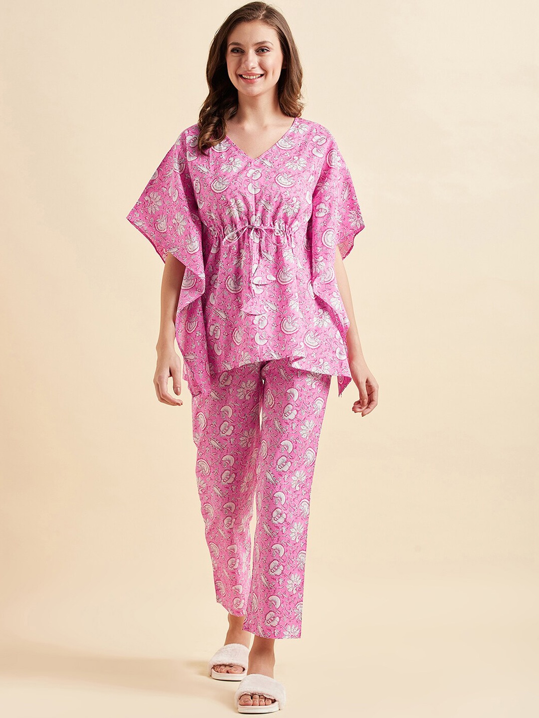 

Sweet Dreams Pink Printed Kaftan Night Suit