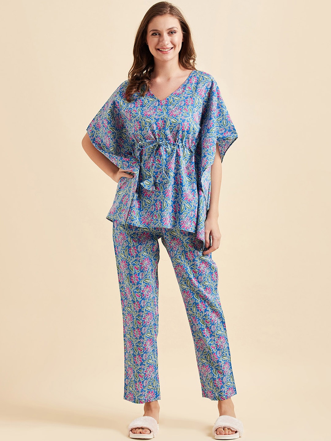 

Sweet Dreams Blue Floral Printed Pure Cotton Night suit