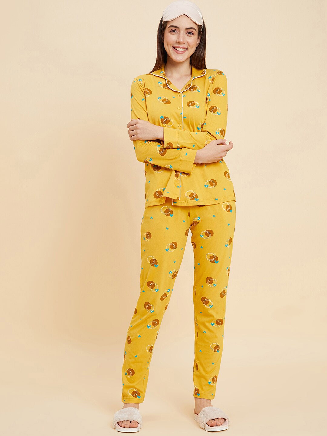 

Sweet Dreams Mustard Printed Night Suit