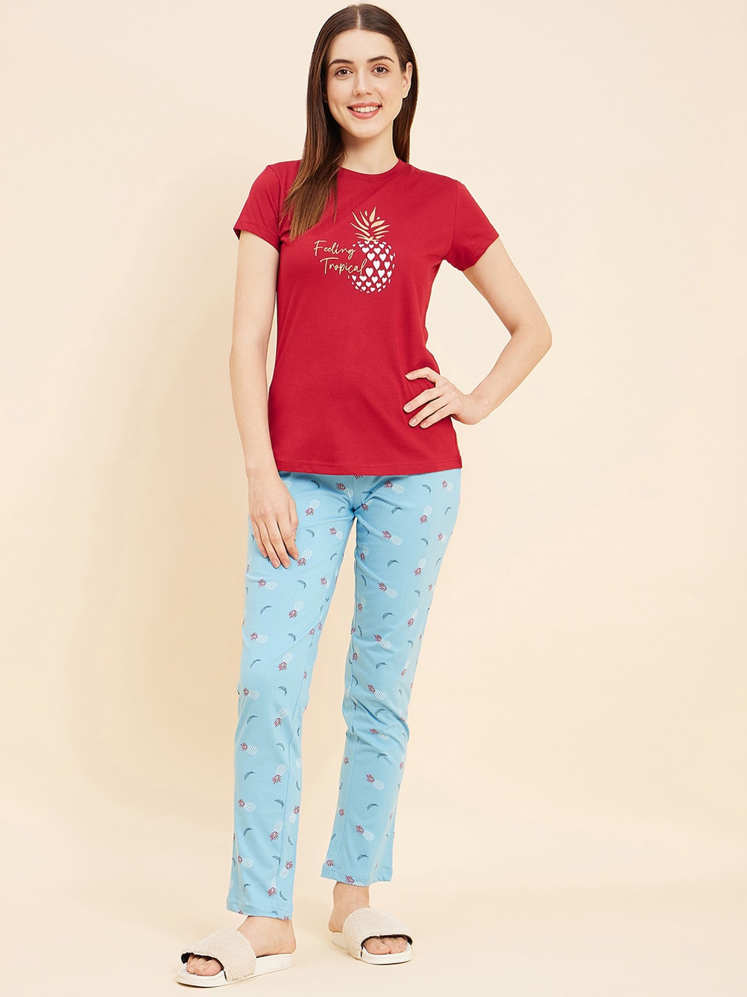 

Sweet Dreams Maroon Printed Night Suit