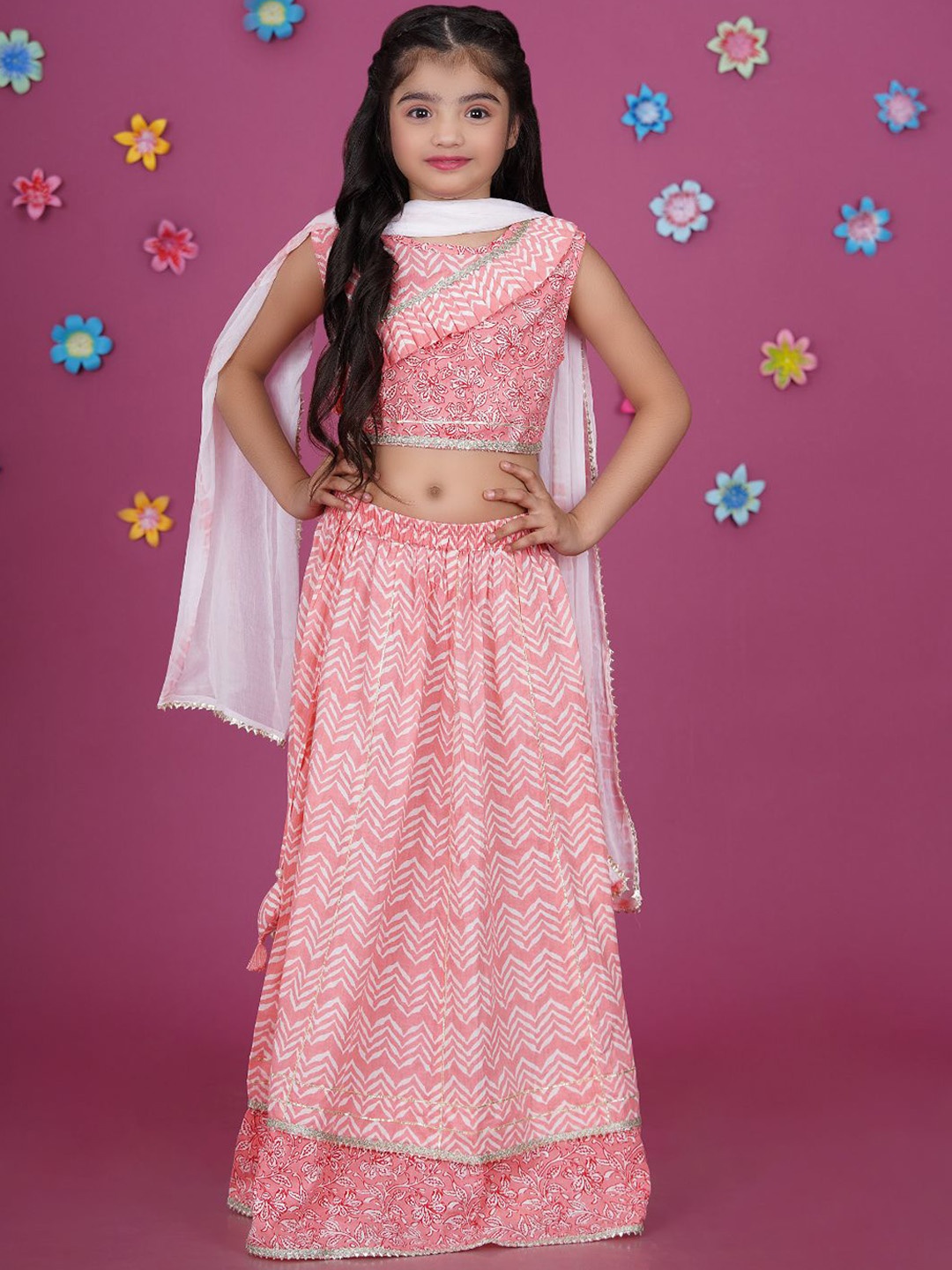 

Stuffie Land Girls Printed Ready to Wear Lehenga & Blouse With Dupatta, Pink