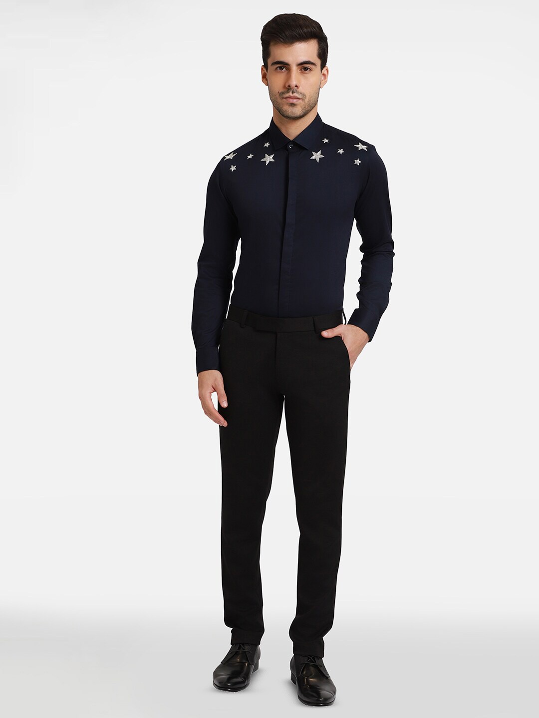 

Komal Kothari Slim Fit Cotton Party Shirt, Navy blue