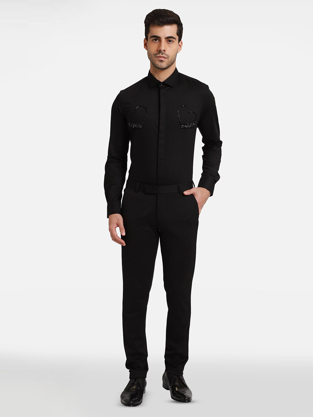 

Komal Kothari India Slim Embellished Slim Fit Cotton Party Shirt, Black