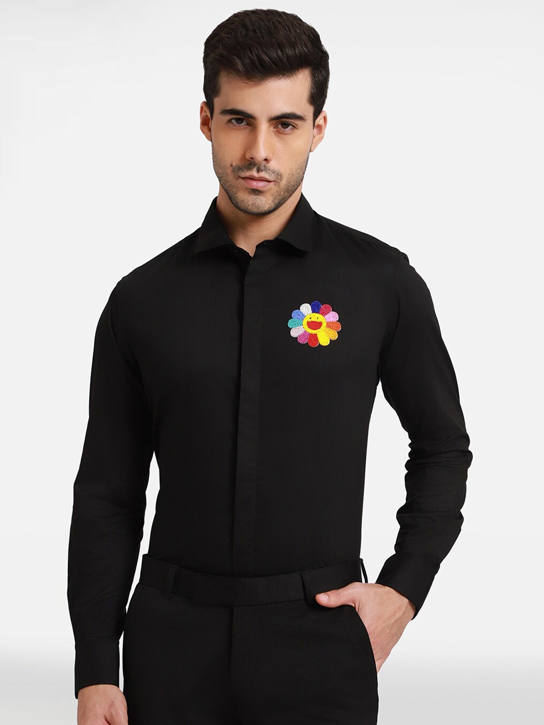 

Komal Kothari Slim Fit Cotton Party Shirt, Black