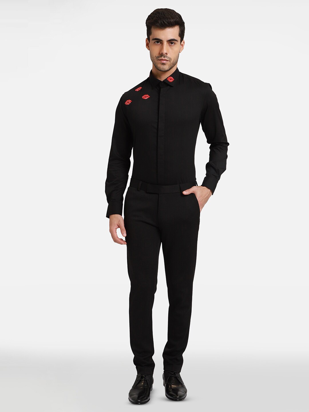 

Komal Kothari India Slim Embellished Slim Fit Cotton Party Shirt, Black