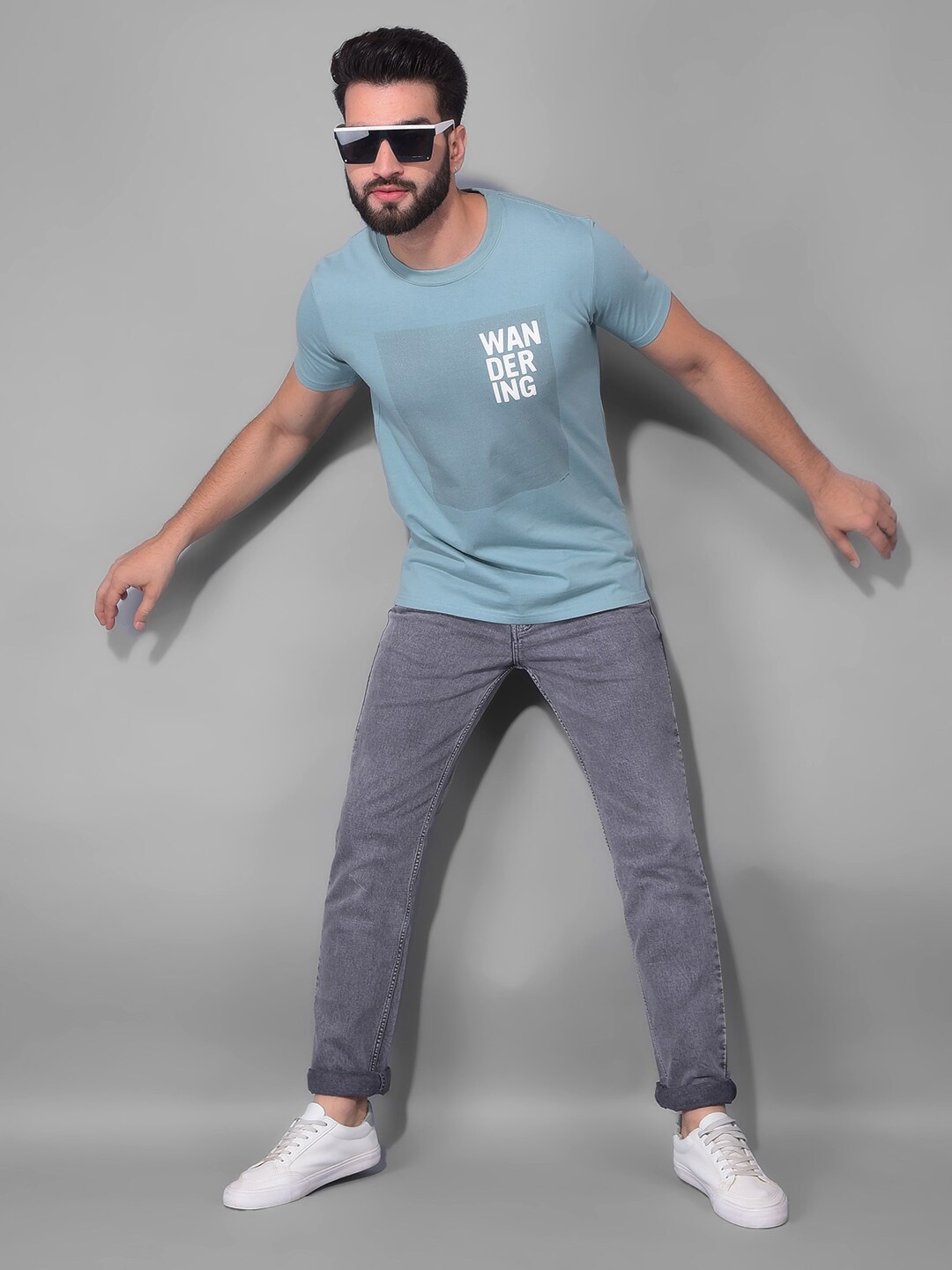 

COBB Round Neck Short Sleeves Printed Cotton T-shirt, Sea green