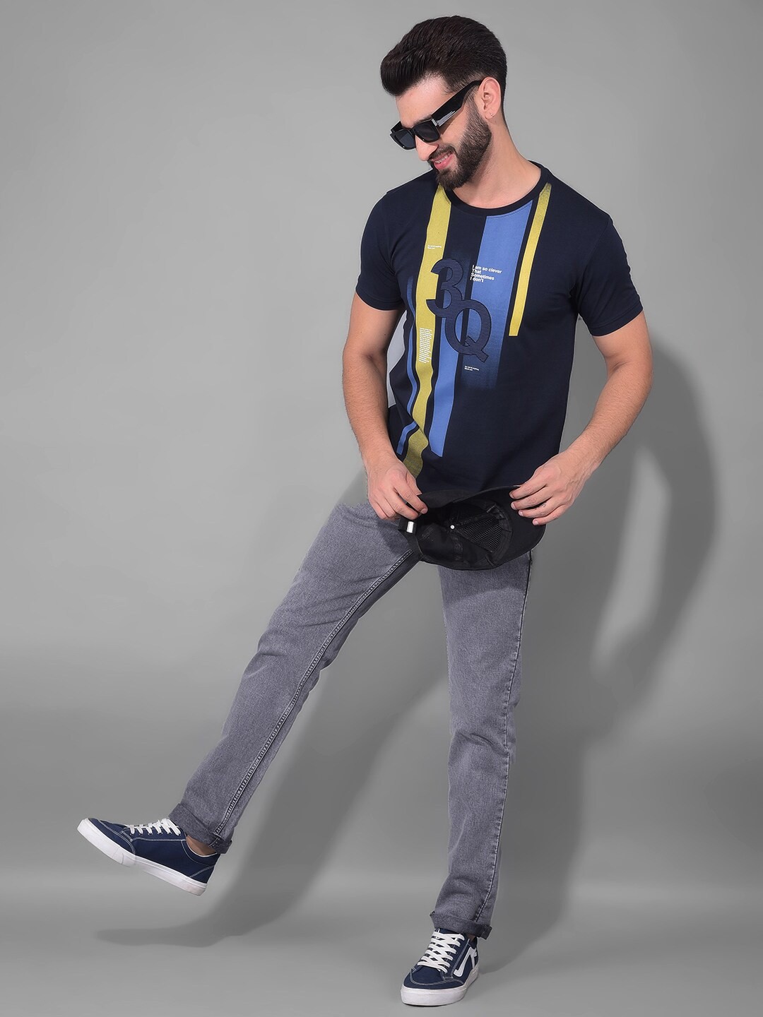 

COBB Round Neck Short Sleeves Printed Cotton T-shirt, Navy blue