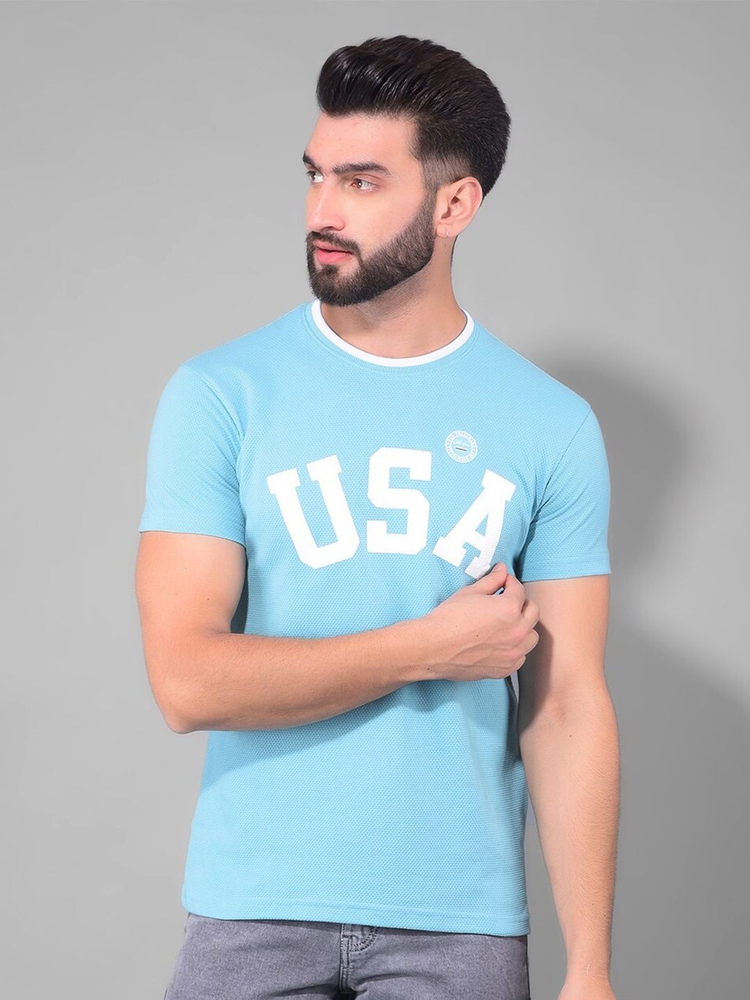

COBB Round Neck Short Sleeves Typography Printed Cotton T-shirt, Sea green
