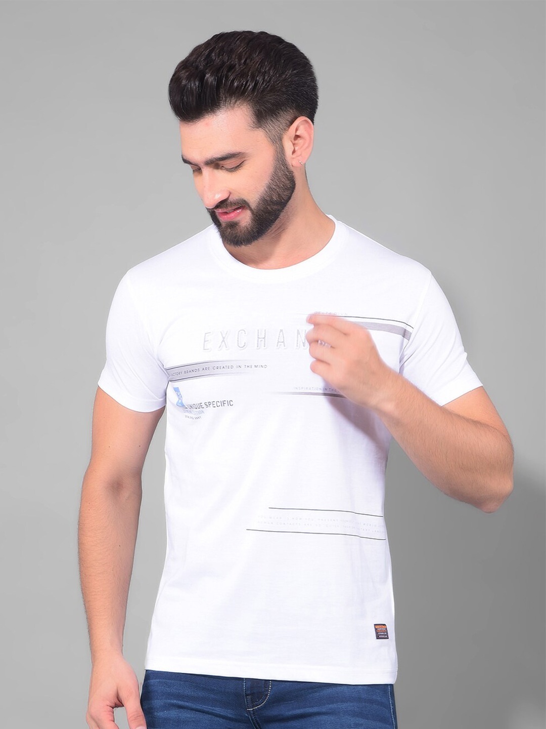 

COBB Round Neck Short Sleeves Printed Cotton T-shirt, White