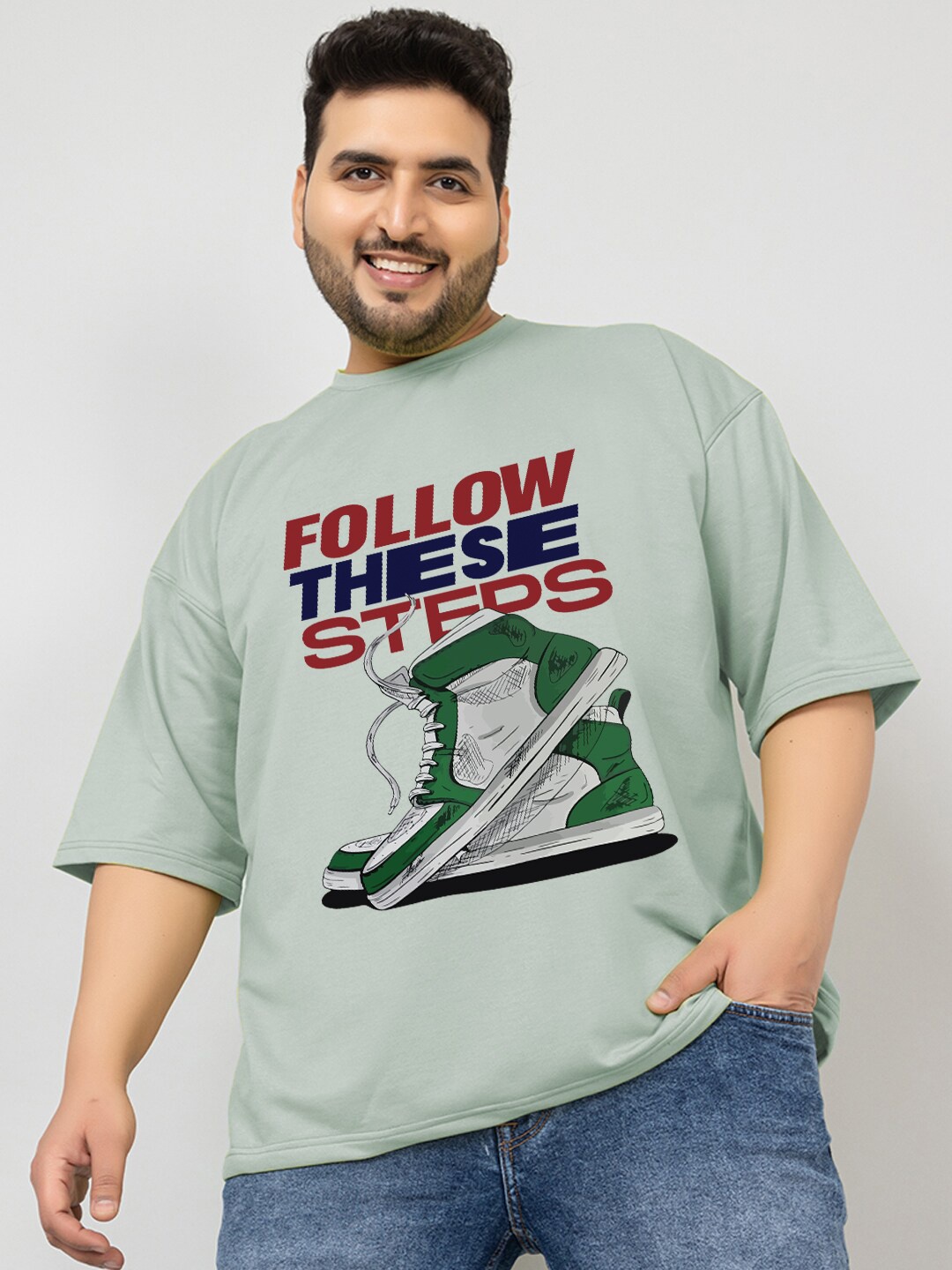 

CHKOKKO Graphic Printed Round Neck Oversized Cotton Casual T-shirt, Green
