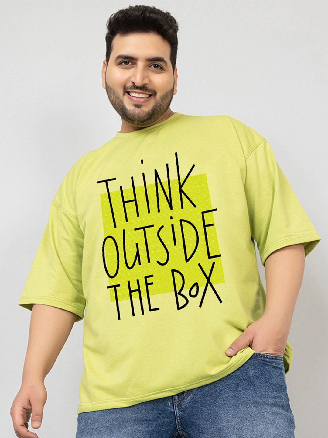 

CHKOKKO Typography Printed Round Neck Oversized Cotton Casual T-shirt, Green