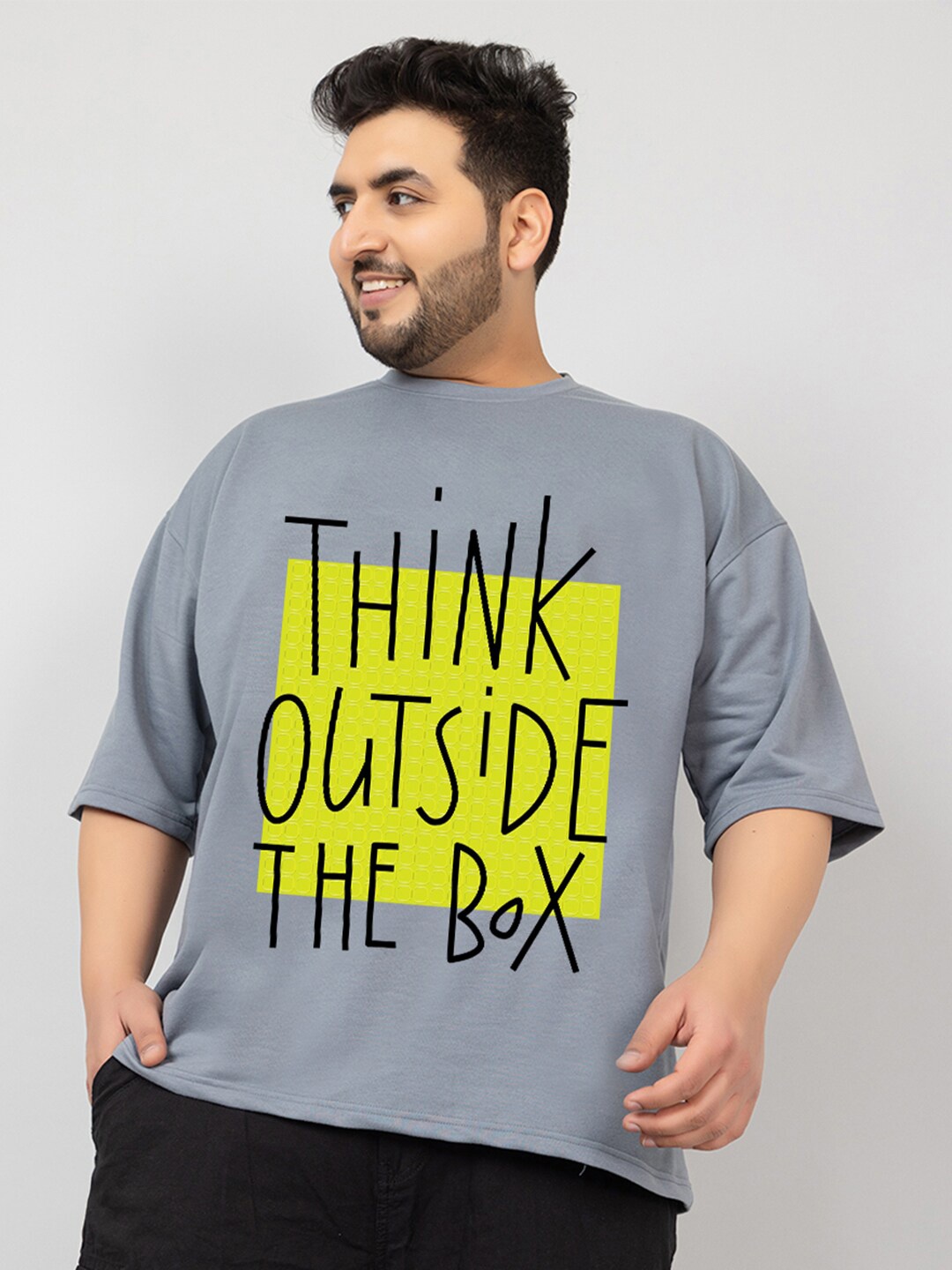 

CHKOKKO Typography Printed Round Neck Oversized Cotton Casual T-shirt, Grey