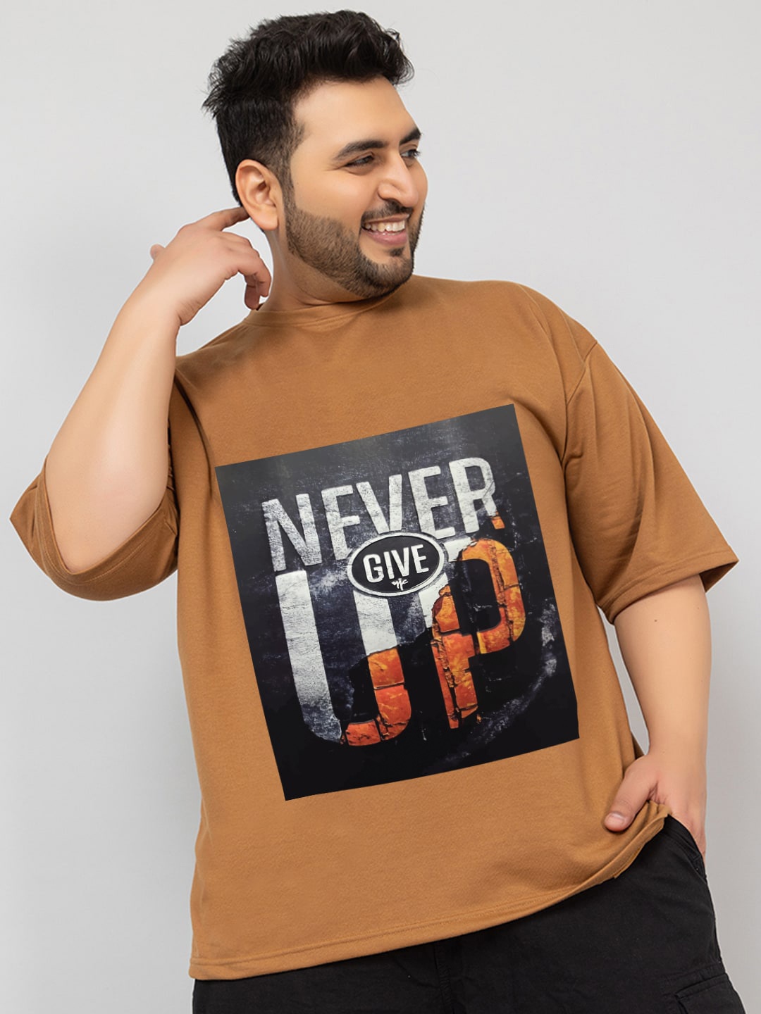 

CHKOKKO Typography Printed Round Neck Oversized Cotton Casual T-shirt, Gold