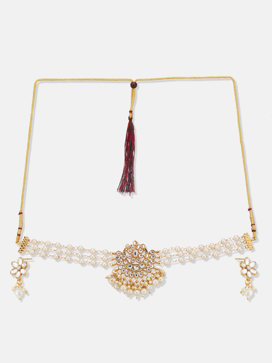 

ATIBELLE Gold-Plated Kundan-Studded & Beaded Jewellery Set