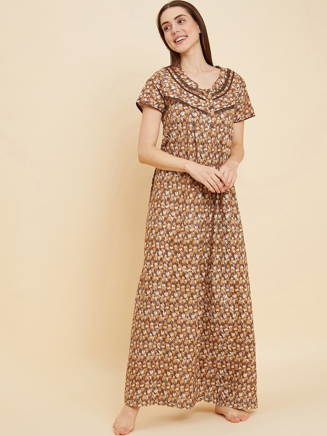 

Sweet Dreams Printed Pure Cotton Maxi Nightdress, Brown