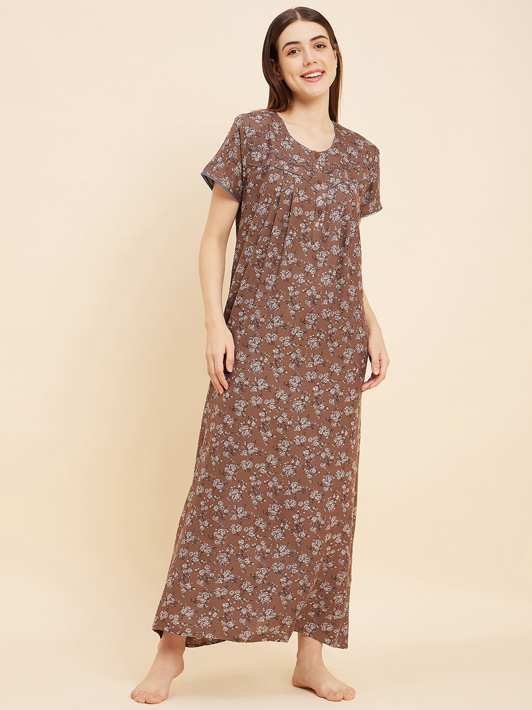 

Sweet Dreams Brown Floral Printed Maxi Nightdress