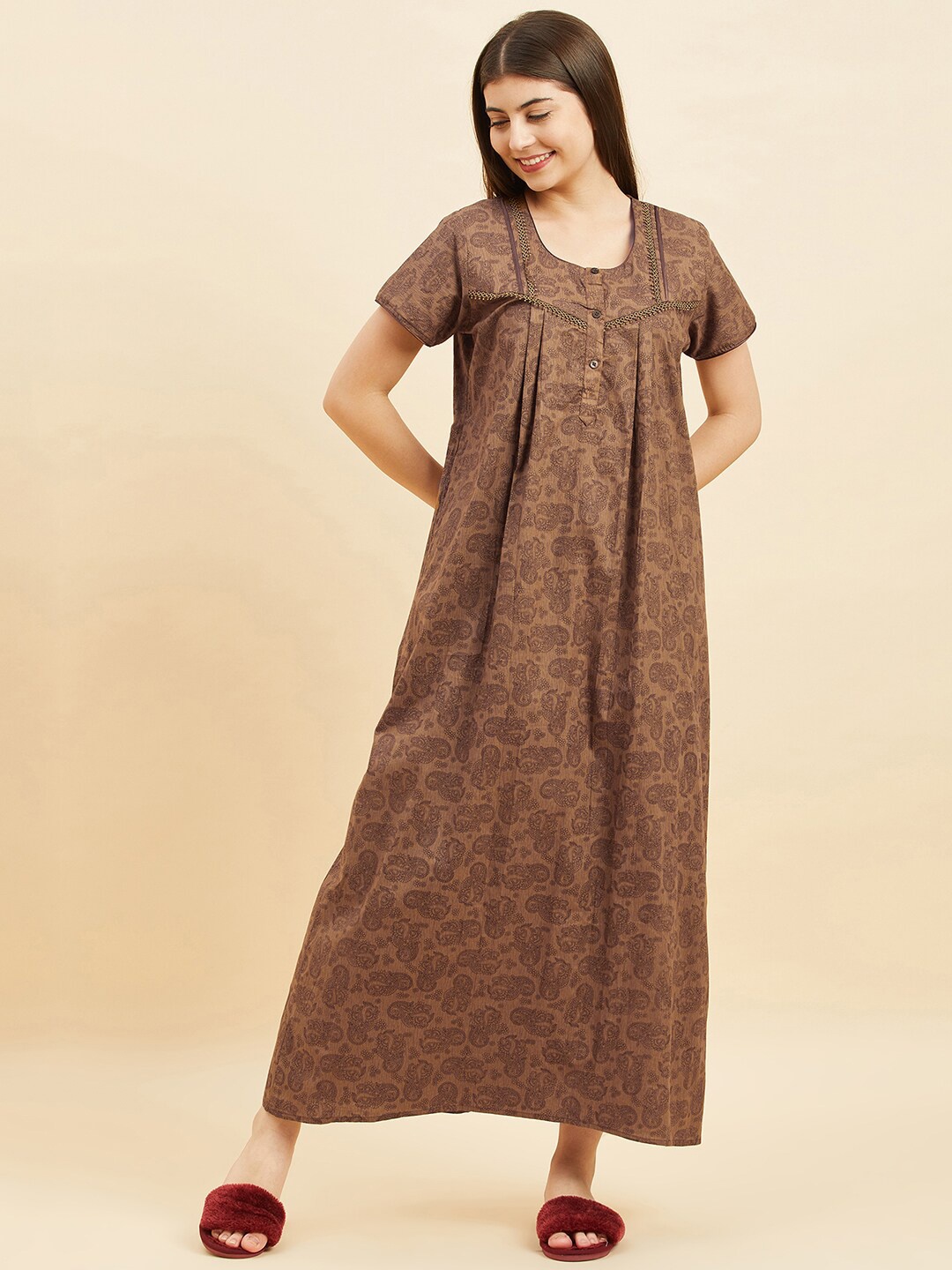 

Sweet Dreams Printed Pure Cotton Maxi Nightdress, Khaki