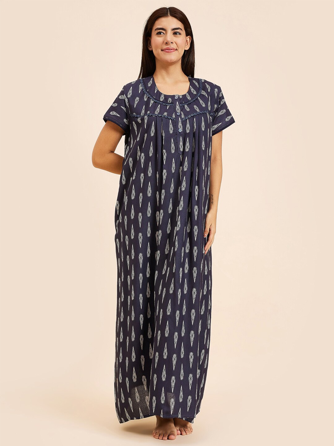 

Sweet Dreams Geometric Printed Lace Maxi Nightdress, Navy blue