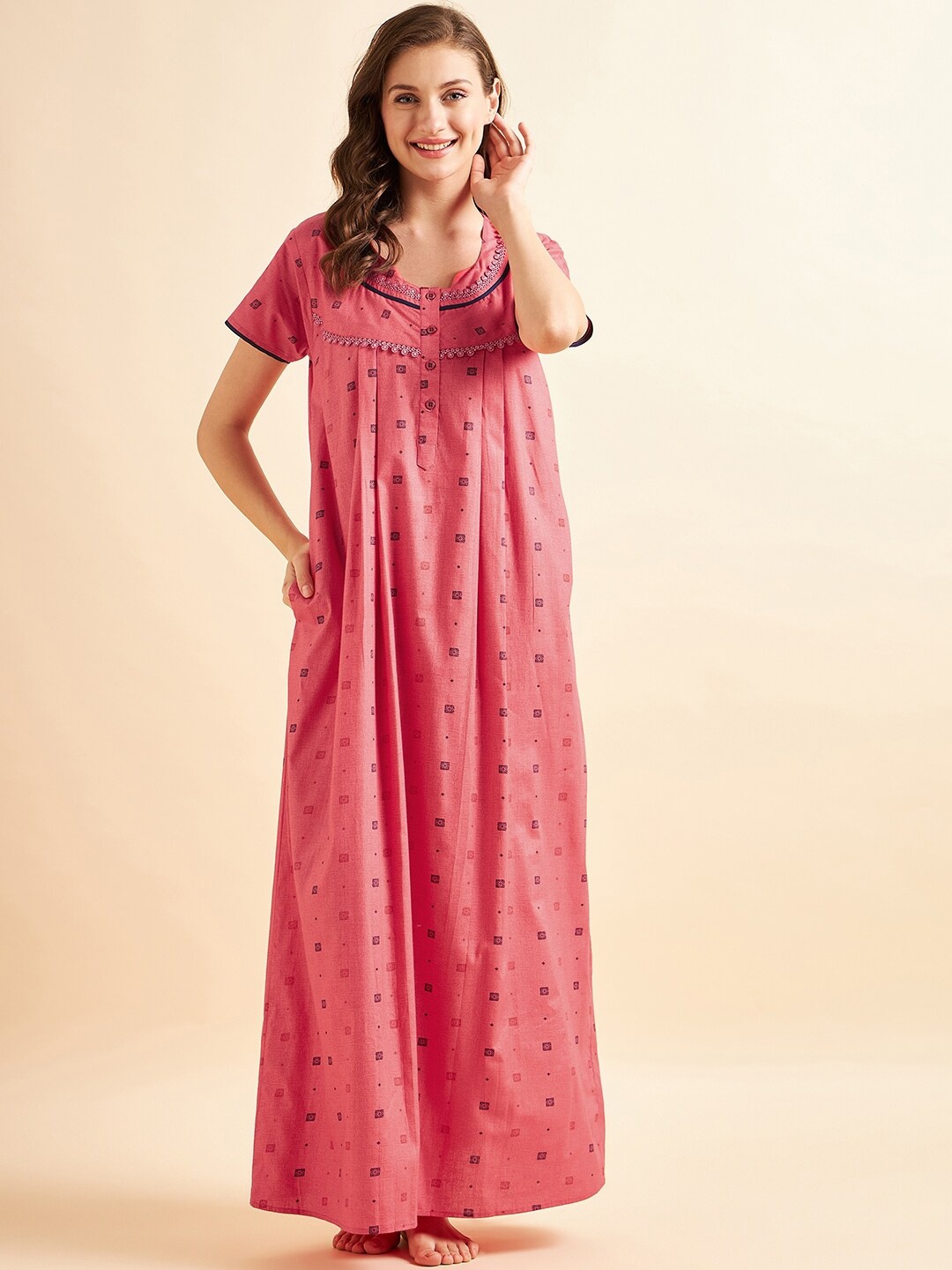 

Sweet Dreams Printed Cotton Maxi Nightdress, Red