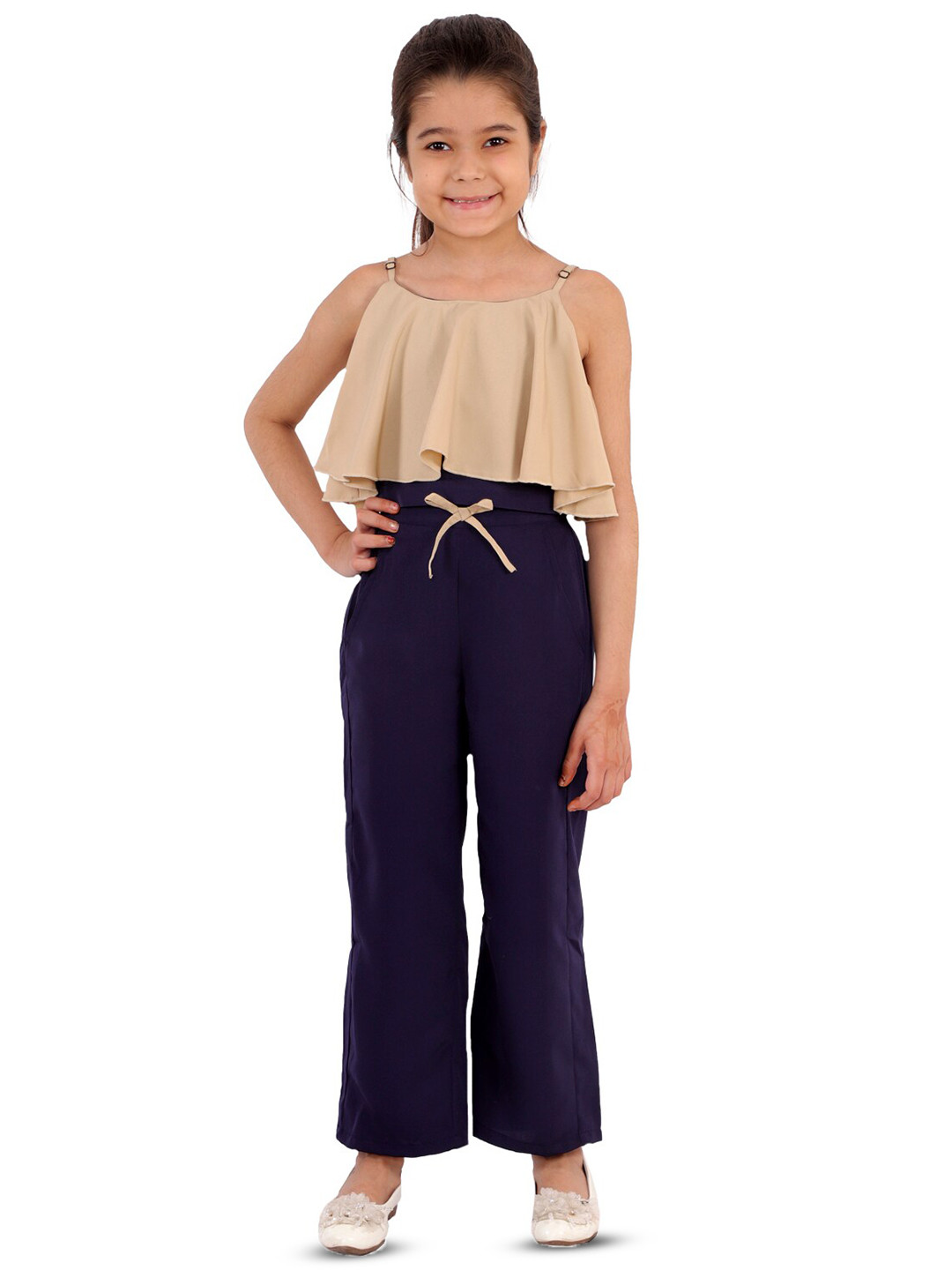 

Kids Cave Girls Shoulder Straps Sleeveless Top With Trousers, Beige
