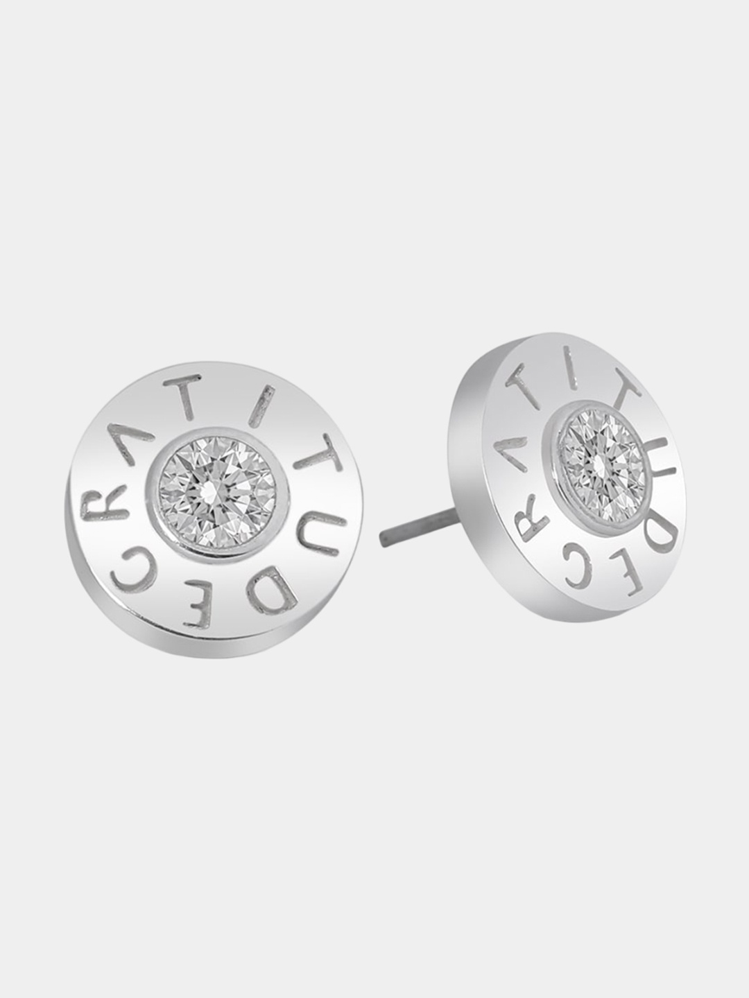

Trisu 925 Sterling Silver Rhodium-Plated Cubic Zirconia Studded Circular Studs Earrings
