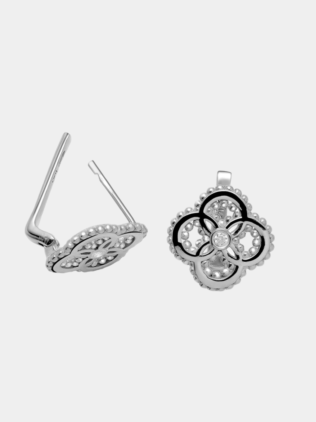 

Trisu Rhodium-Plated Stone-Studded 925 Sterling Silver Floral Studs Earrings