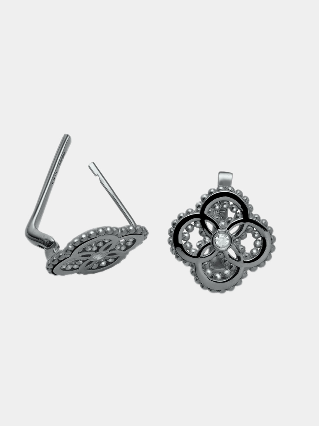 

Trisu 925 Sterling Silver Rhodium-Plated Stones Studded 4-Petal Floral Studs Earrings