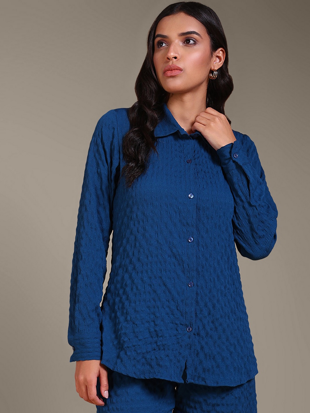 

The Roadster Lifestyle Co. Self Design Shirt With Shorts Co-Ords, Blue