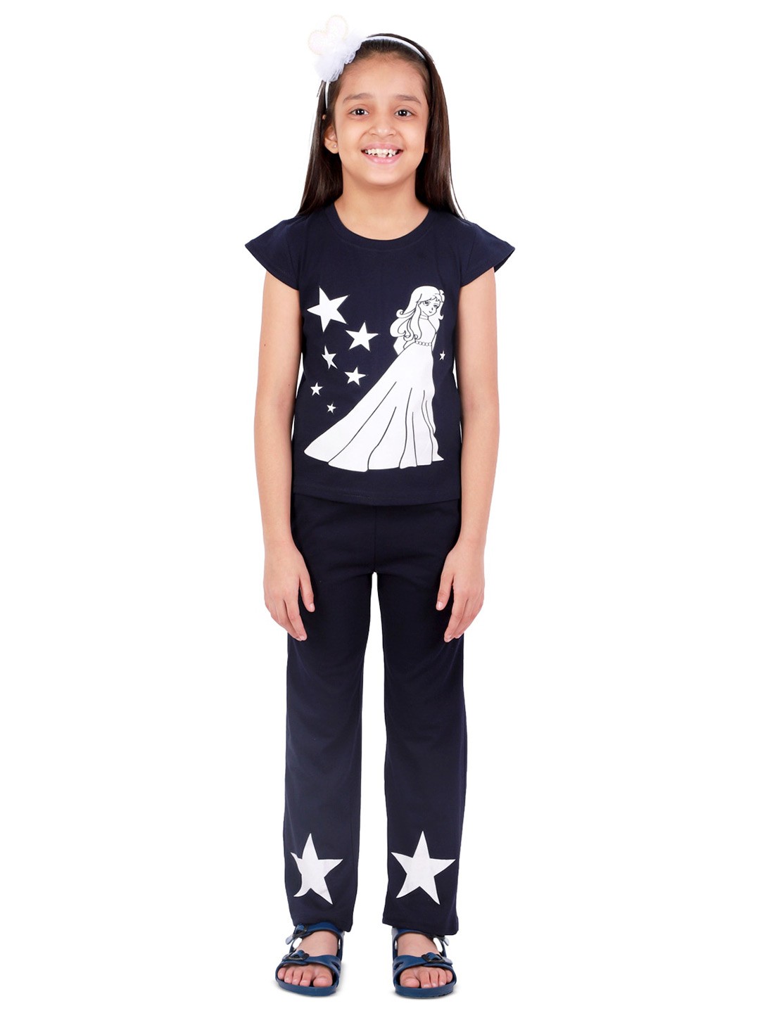 

Kids Cave Girls Graphic Print Round Neck Cap Sleeves T-shirt, Navy blue