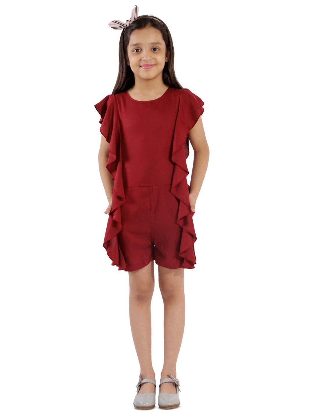 

Kids Cave Girls Sleeveless Ruffles Cotton Jumpsuit, Maroon
