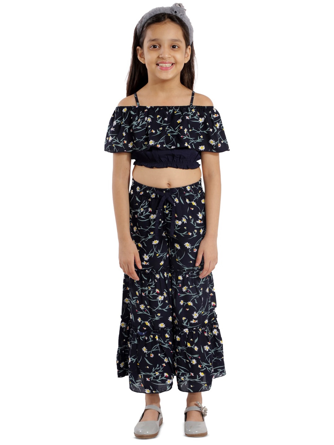 

Kids Cave Floral Print Cold-Shoulder Fit & Flare Maxi Dress, Blue