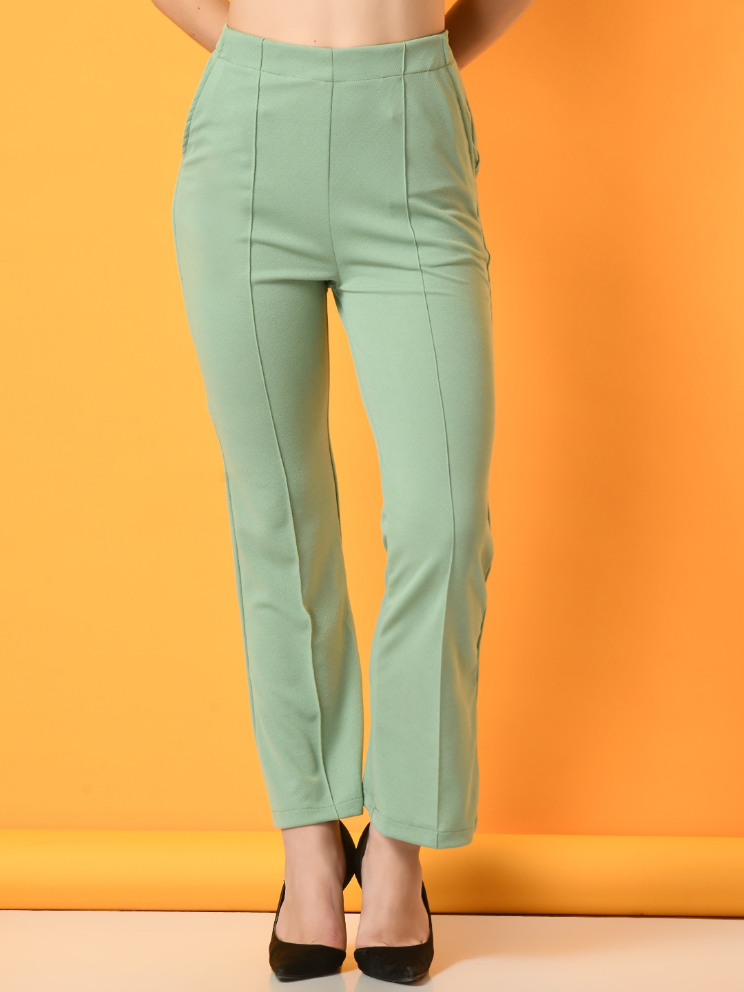

HERE&NOW Women Comfort Flared Wrinkle Free Parallel Trouser, Green