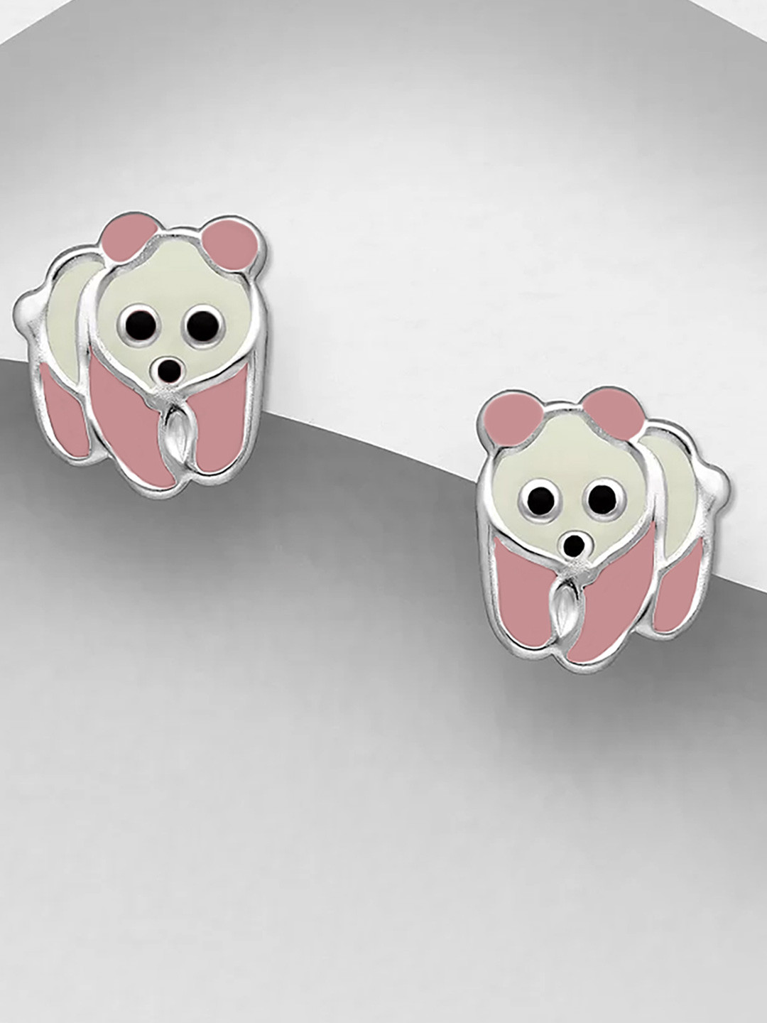 

925 SILLER Rhodium-Plated 925 Pure Silver Animal Shaped Studs Earrings, Pink