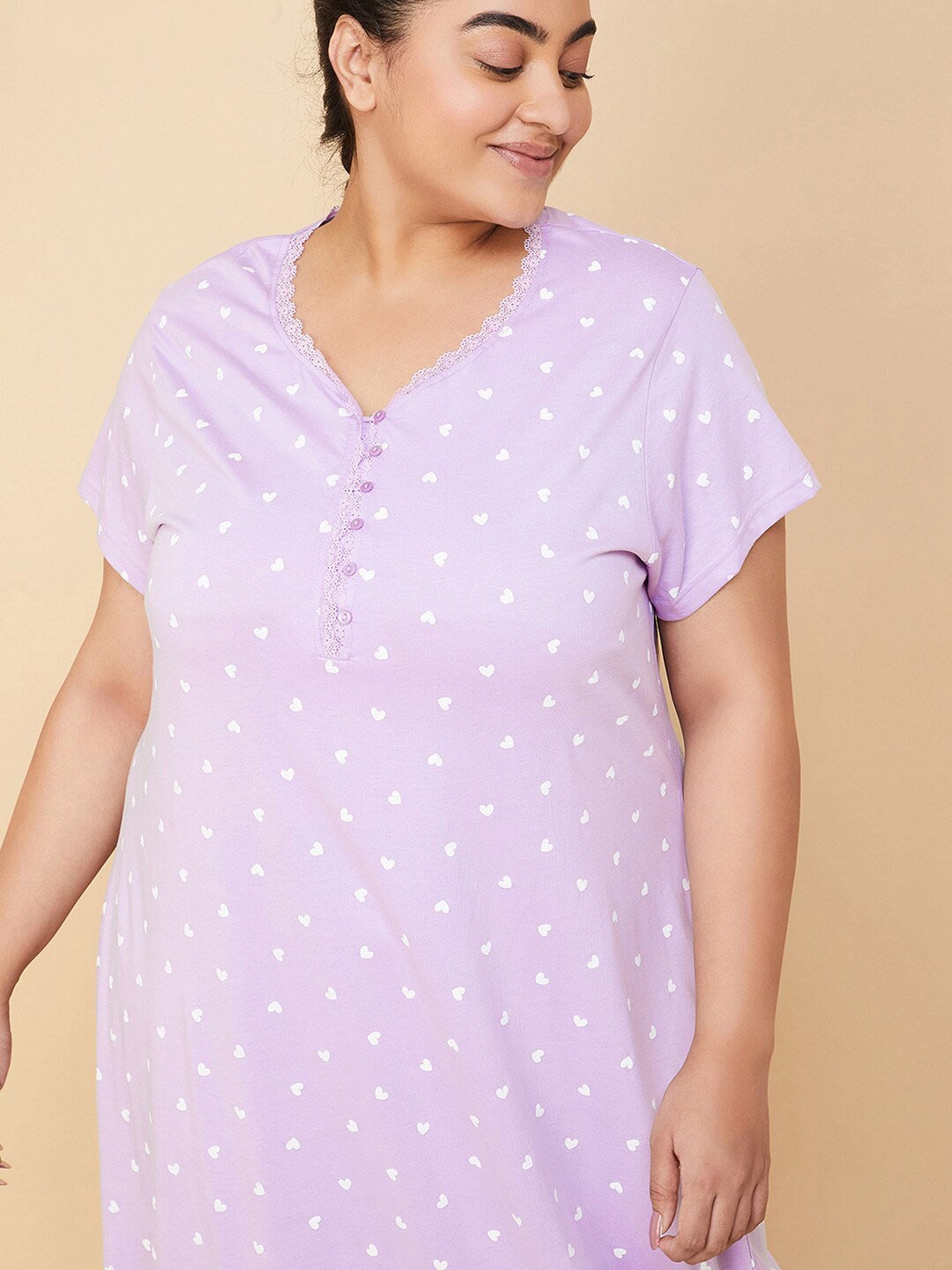 

max Plus Size Printed Pure Cotton Maxi Nightdress, Purple