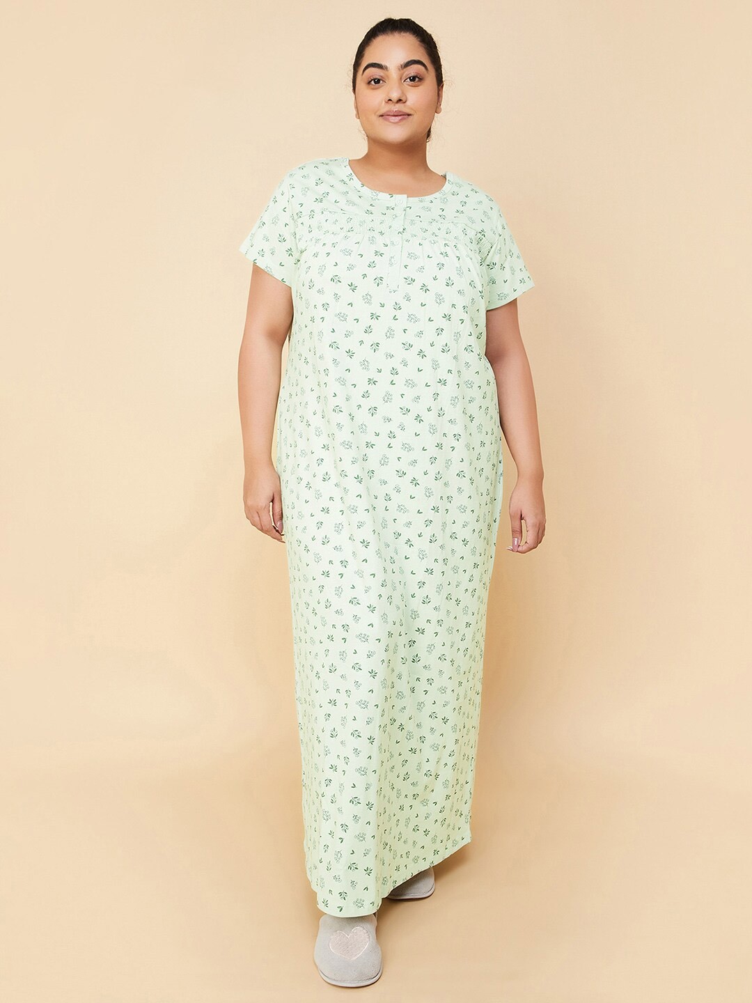 

max Plus Size Printed Pure Cotton Maxi Nightdress, Green