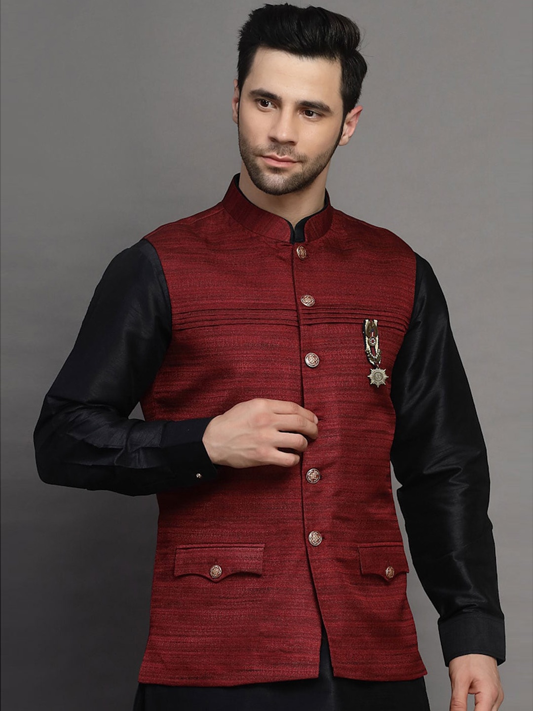

Utsav Fashion Woven Nehru Jacket, Maroon