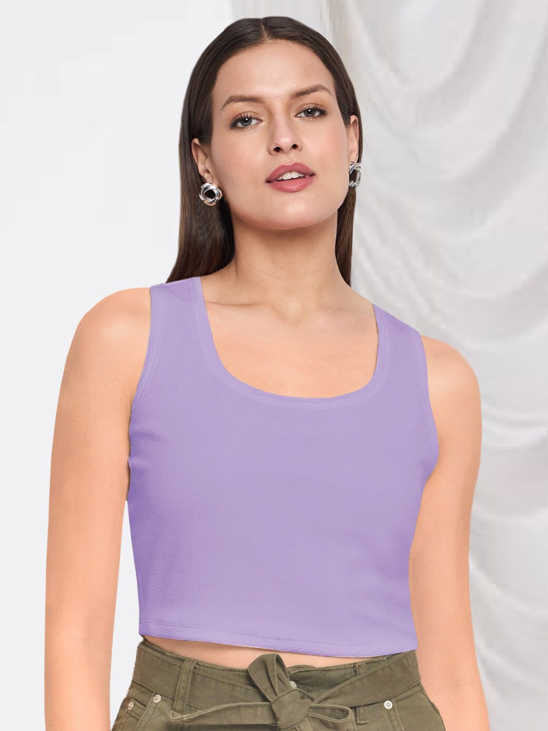 

Martini Round Neck Regular Crop Top, Purple