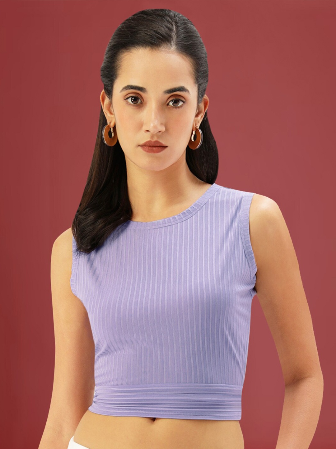 

Martini Round Neck Styled Back Crop Top, Purple