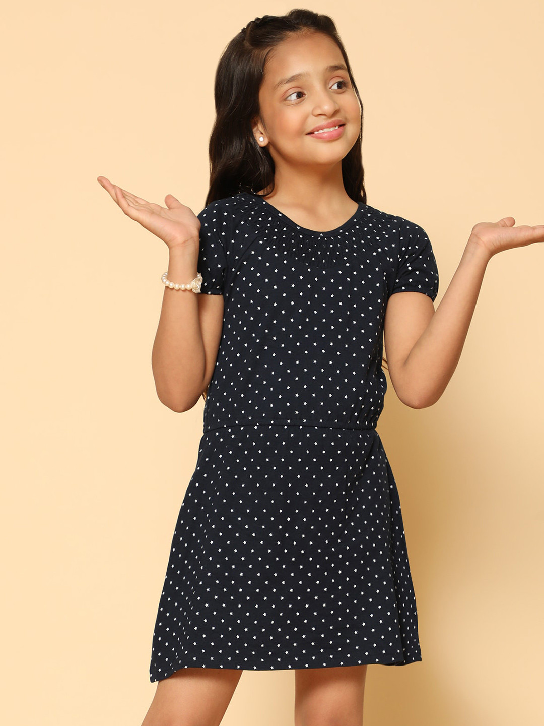 

Kids Cave Girls Polka Dot Printed A-Line Dress, Blue