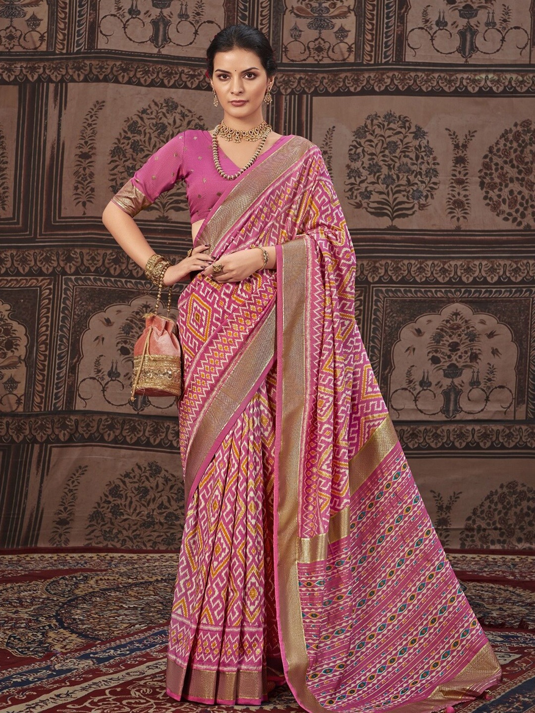 

Stylum Zari Art Silk Tussar Saree, Pink