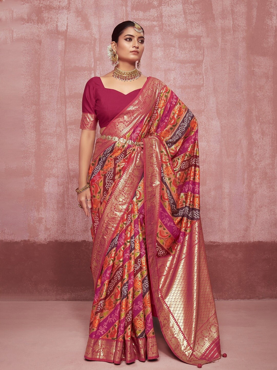 

Stylum Leheriya Zari Art Silk Leheriya Saree, Pink