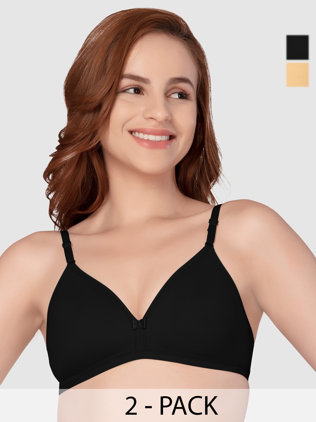 

Daisy Dee Pack of 2 Full Coverage Non Padded Cotton T-shirt Bra- All Day Comfort, Black
