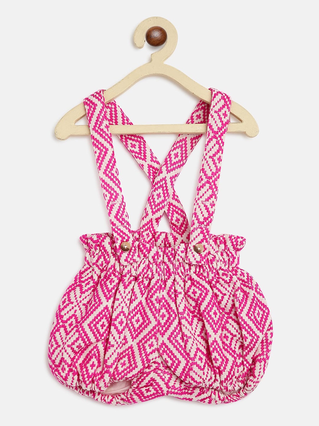 

Kids On Board Girls Geometric Printed Cotton Dungaree, Pink