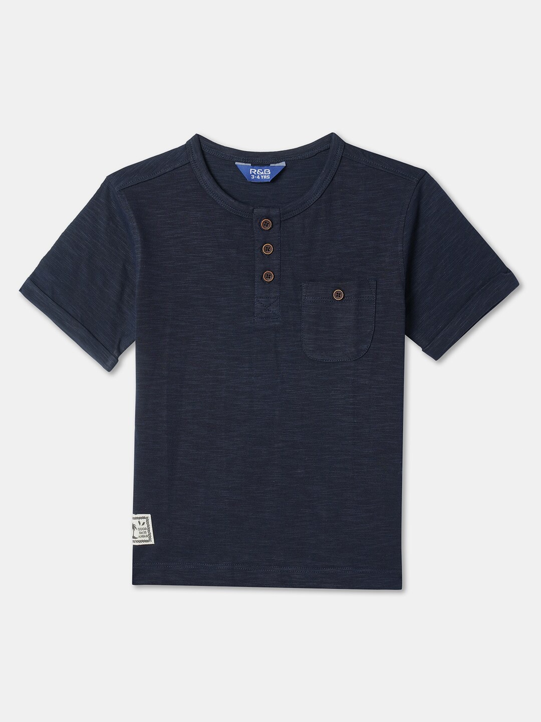 

R&B Boys Henley Neck Pocket T-shirt, Blue