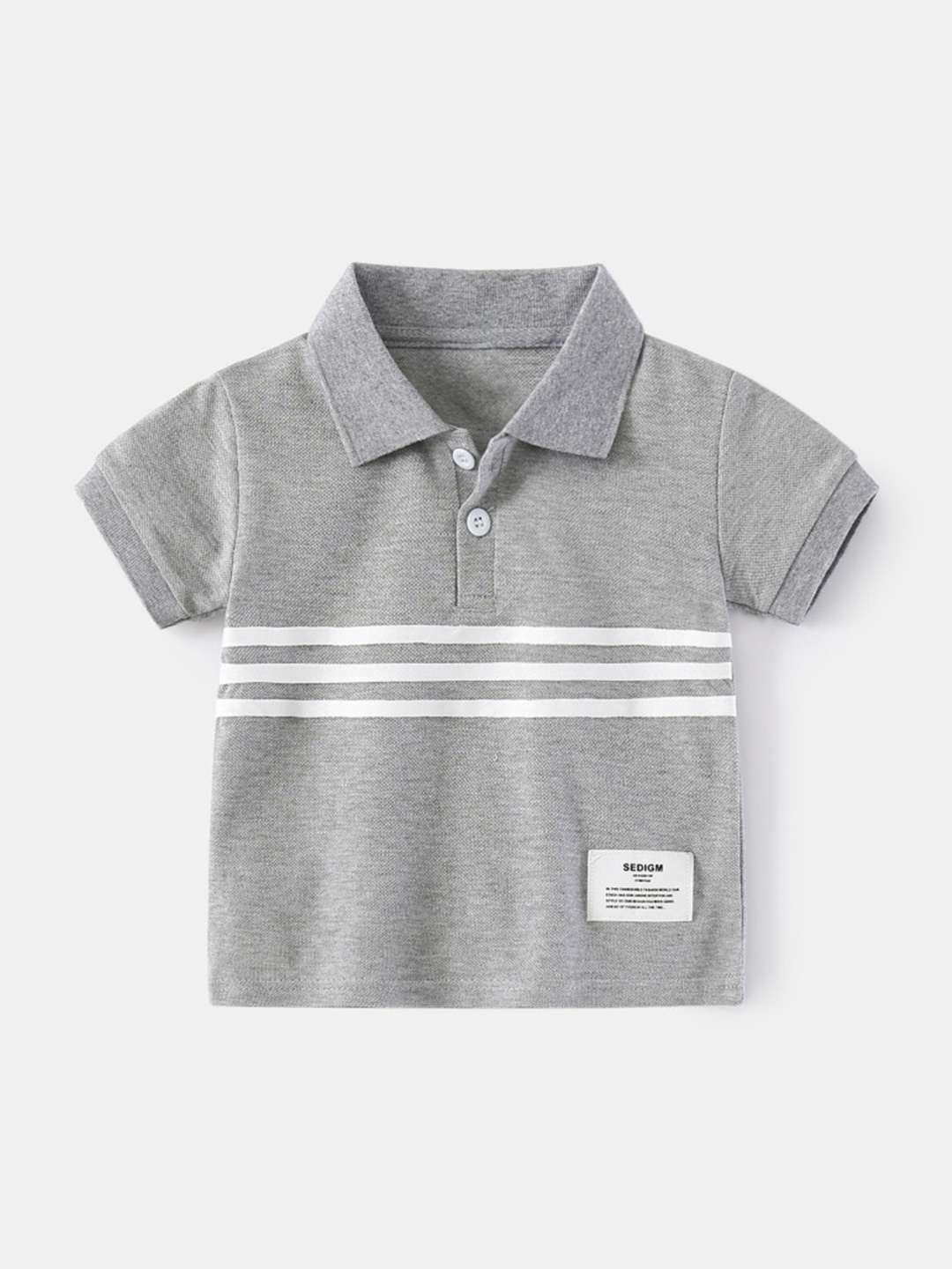 

StyleCast Boys Grey Striped Polo Collar Pure Cotton T-shirt