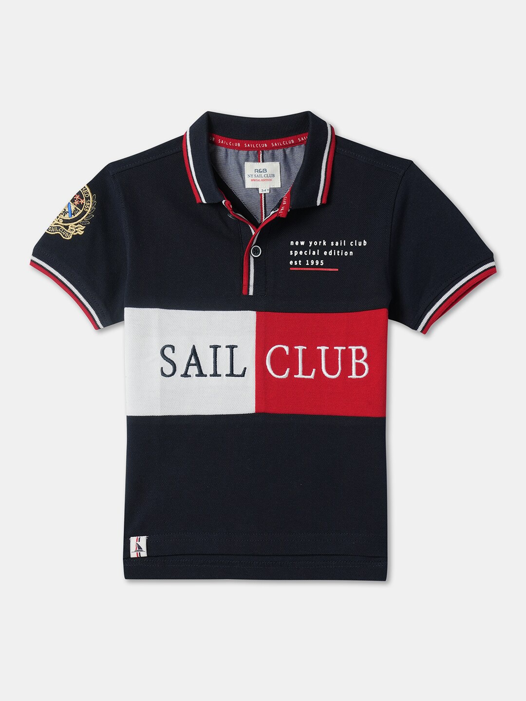 

R&B Boys Typography Printed Polo Collar T-shirt, Blue
