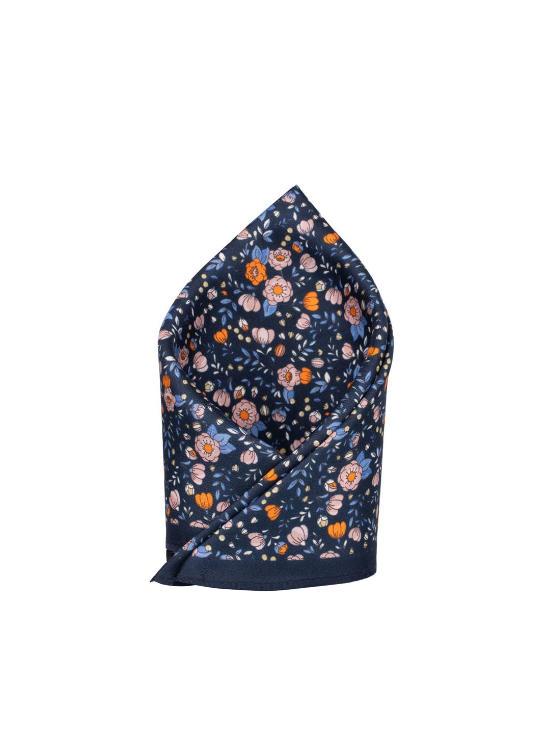 

The Tie Hub Floral Printed Silk Pocket Squares, Navy blue